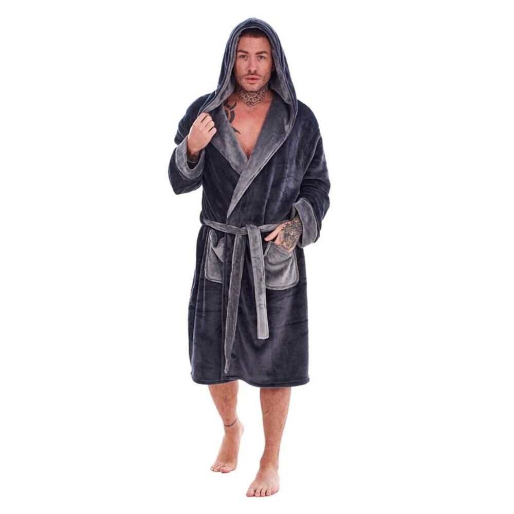 Keanu Mens Fleece Bathrobe / Charcoal/Gray